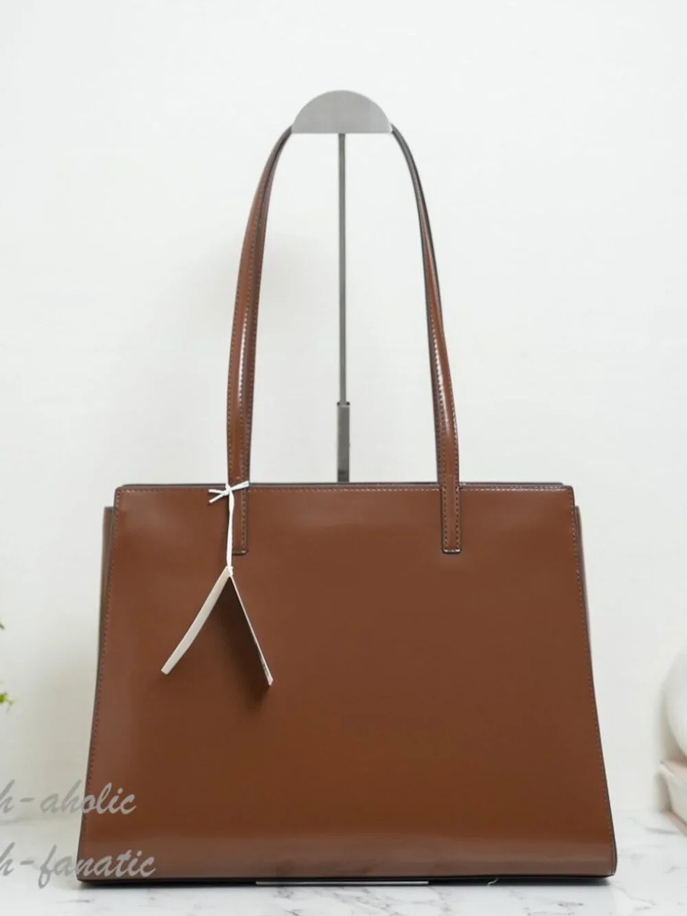 Tory Burch Emerson Patent Leather Work Tote Shoulder Bag in Rich Walnut NWT